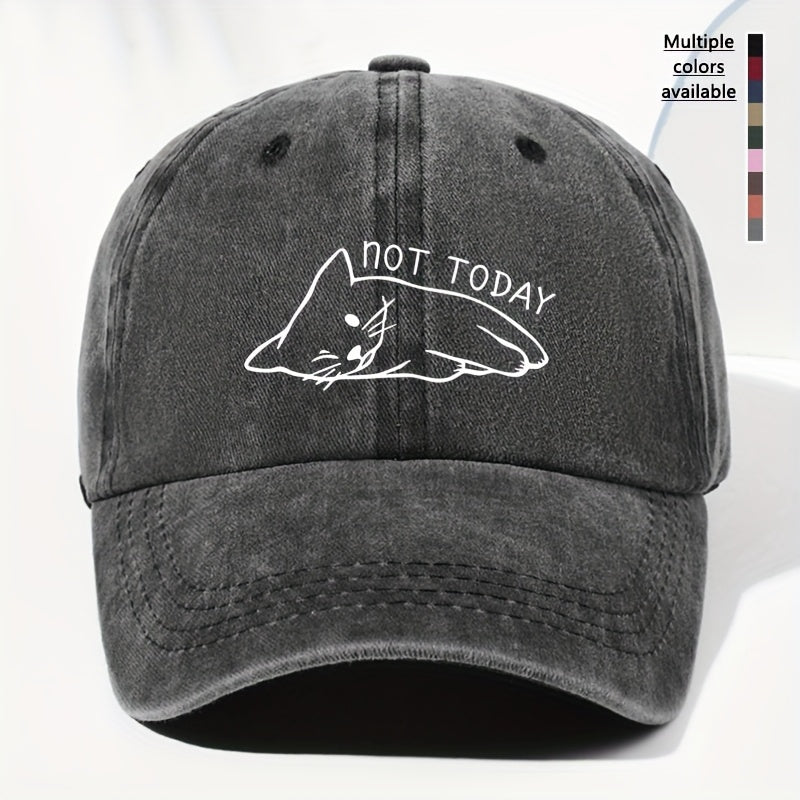 A Unisex Vintage Baseball Cap with Cat Print, Suitable for Outdoor. It Features Adjustable Size, Perfect for Daily Wear, All Seasons