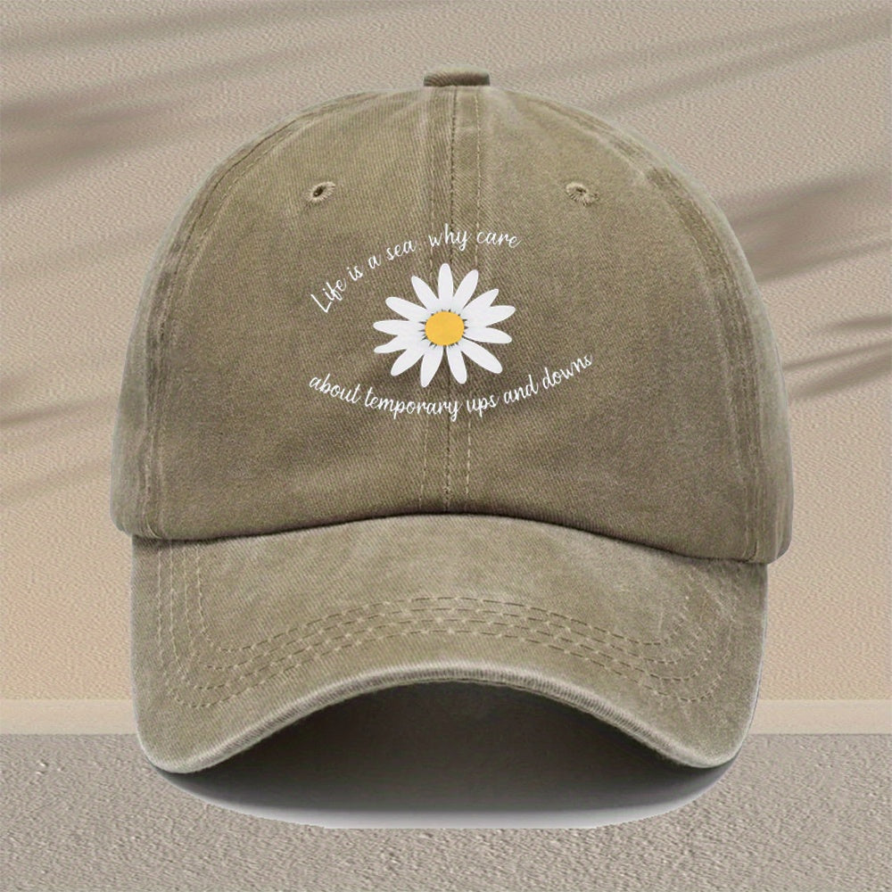 Men's Vintage Washed Baseball Cap with Daisy Print & Buckle Closure - Lightweight Rayon for all-Season Outdoor Hat, Retro Casual Cap Suitable for Travel, Daily Wear - Multi-Color Options, Perfect Gift