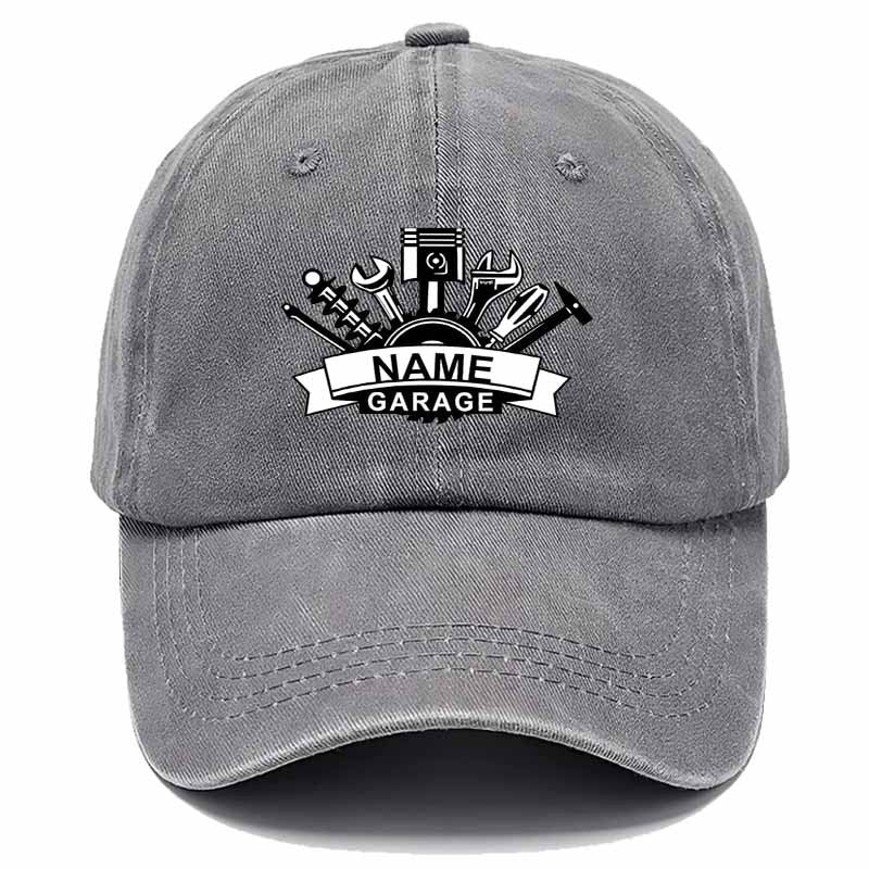 A Tool-Themed Baseball Cap Featuring a Gear Pattern Surrounded by Tools, Perfect for Garage Culture Enthusiasts And Essential for Auto Mechanics