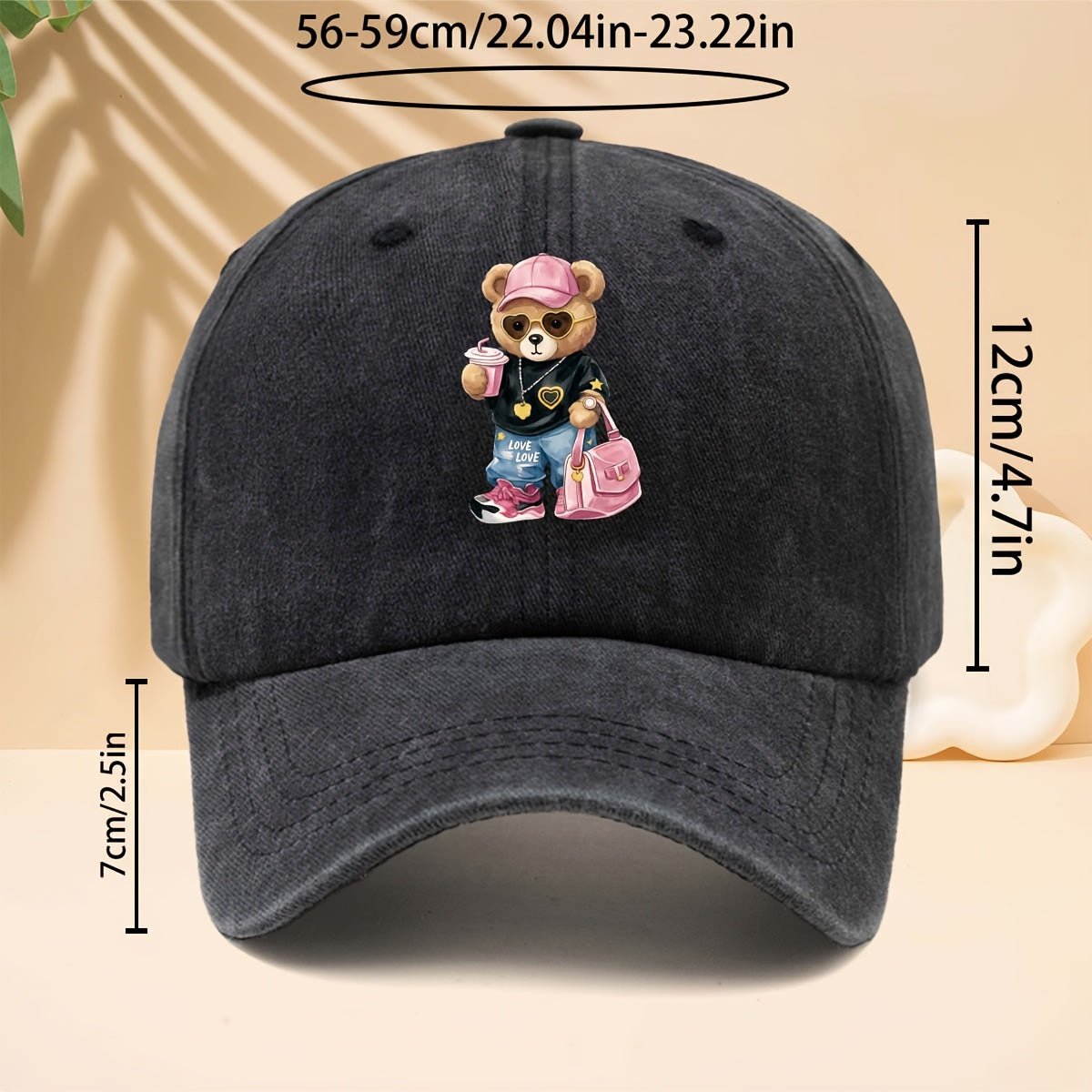 Baseball Cap with a Trendy and Cool Teddy Bear Print, Featuring an American Street-style Aesthetic. This Adorable and Fun Personality-driven Casual Snapback Is Perfect for Strolling, Shopping, Traveling, Gatherings, Vacations, and Parties. The Curved