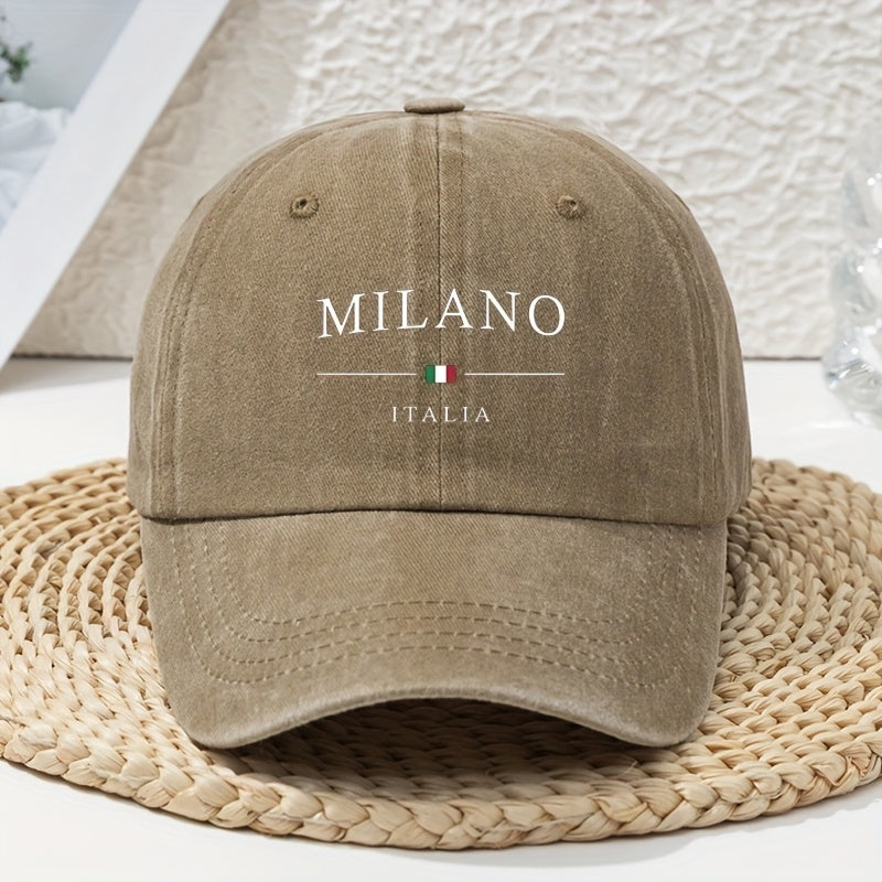 Italian Milan Fashion Flag Print Baseball Cap for Women, Vintage Versatile Sun Hat, Breathable And Comfortable Soft-Top Dad Hat, Unique Trendy Washed And Distressed Style