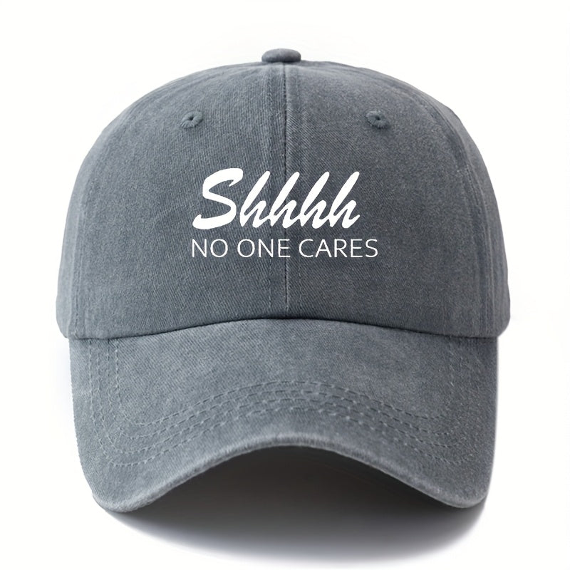 MAKEFGE "Shhhh NO ONE CARES" Funny Trucker Cap for Men & Women - Adjustable Lightweight Baseball Hat with 6-Panel Design, Breathable Suitable for Outdoor, Casual, Driving, - Unisex Adult Hat in 4 Colors (Black/Dark Gray/Beige/Pink)