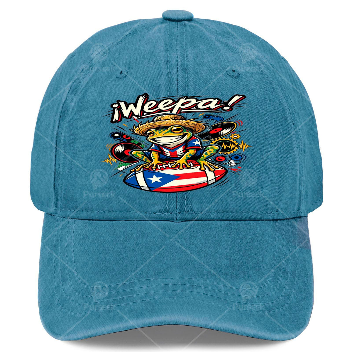 Coqui Frog Weepa Puerto Rico Flag Football Baseball Hat Unisex Soft Washed