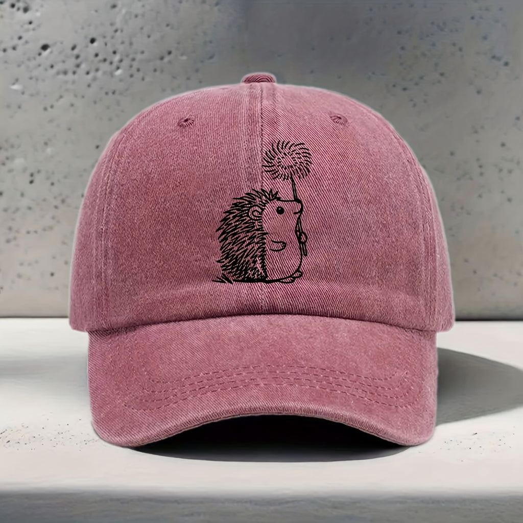 Men's & Women's Hedgehog Print Baseball Cap - Adjustable Washed Curved Brim Hat Suitable for Outdoor Sports, Travel, Casual Wear - Unisex Hip-Hop Cap with Hedgehog, for Daily Use and Vacation Activities