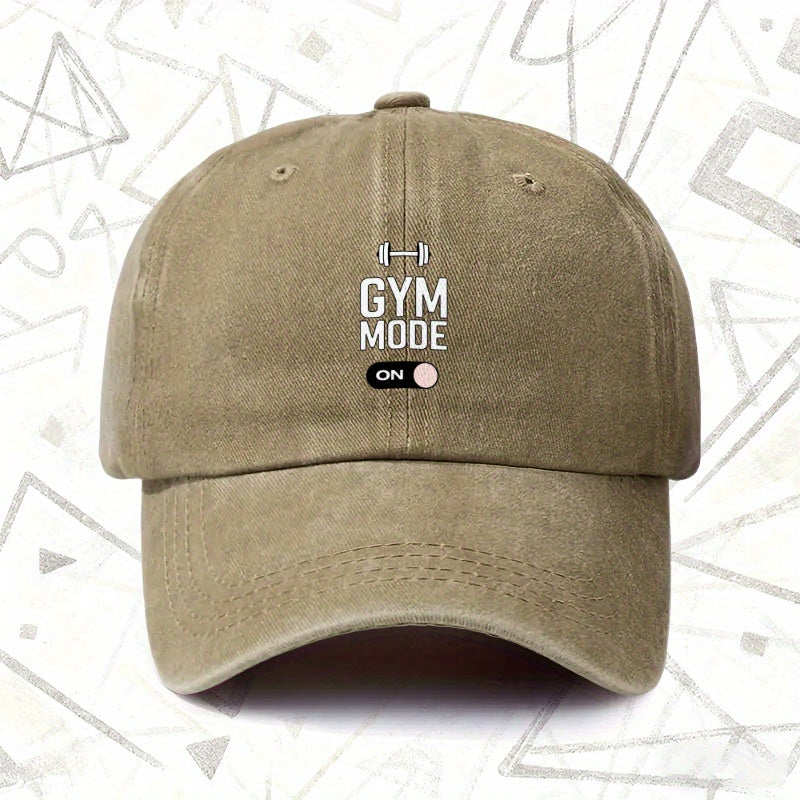 1pc, Vintage Washed Baseball Cap with GYM MODE ON Lettering, Unisex Solid Color Hat, Suitable for All Seasons, Ideal Gift for Fitness Enthusiasts, Parties, And Birthdays