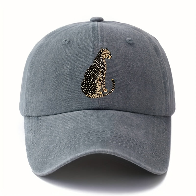 MAKEFGE Unisex Leopard Print Baseball Cap - Classic  Washed Design, Lightweight Curved Brim Trucker Hat for Outdoor Camping, Travel & Casual Wear, Black with Golden Leopard Print, Adjustable Fit for Men & Women, Leopard Print Baseball Cap