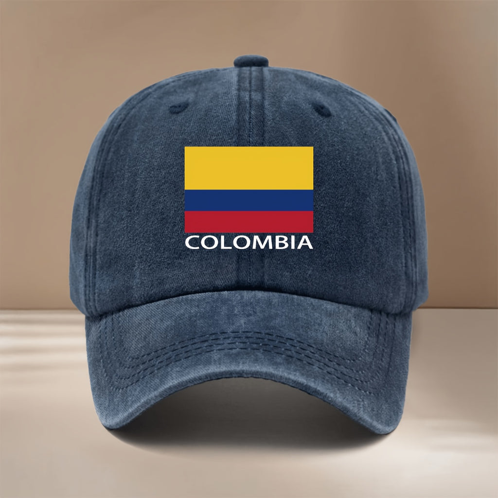 COLOMBIA Text Graphic Baseball Cap, Simple and Trendy Hip-Hop Hat for Men and Women, Textured Curved Brim Hat, Comfortable and Lightweight Duckbill Cap, Suitable for Vacation, Travel, Dinner Parties, and Camping, Six-Panel Hat, Adjustable Size