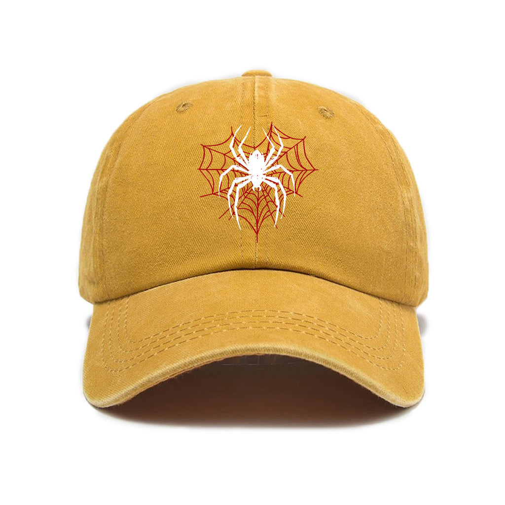 1 Top Water Washed Old Printed Baseball Cap Adult Versatile Spider Printed Water Washed Old Soft Top Sunshade Baseball Cap Men And Women Practical Baseball Cap