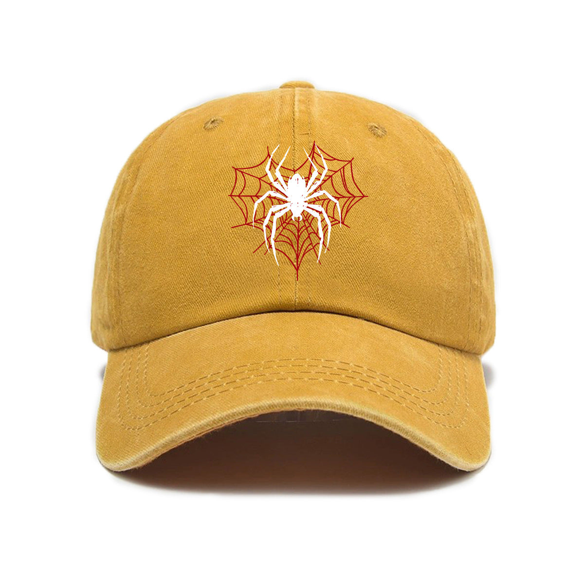 1 Top Water Washed Old Printed Baseball Cap Adult Versatile Spider Printed Water Washed Old Soft Top Sunshade Baseball Cap Men And Women Practical Baseball Cap