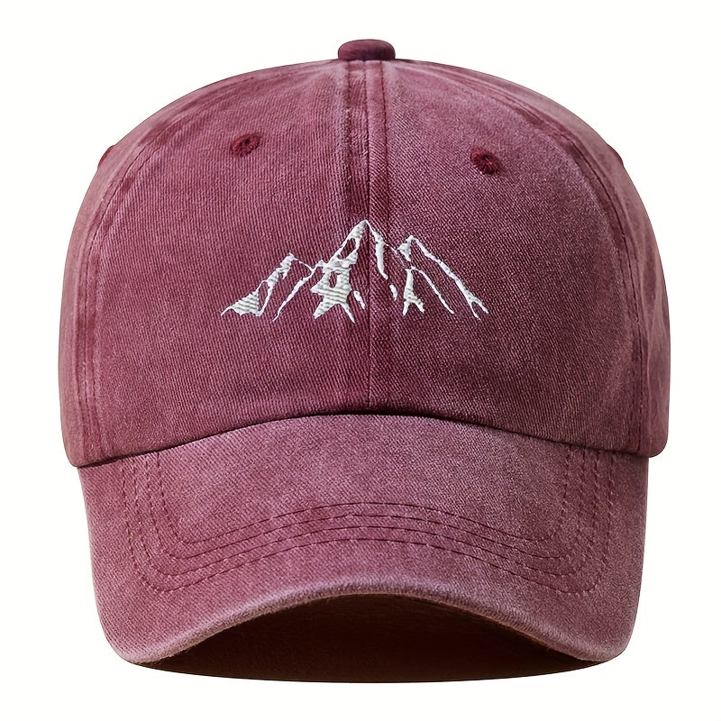 Mountain Peak Embroidery Baseball Cap Vintage Washed Baseball Cap Men'S Fishing Hat Hip-Hop Curved Brim Trucker Hat Men Women Hip-Hop Fashion Embroidered Baseball Cap