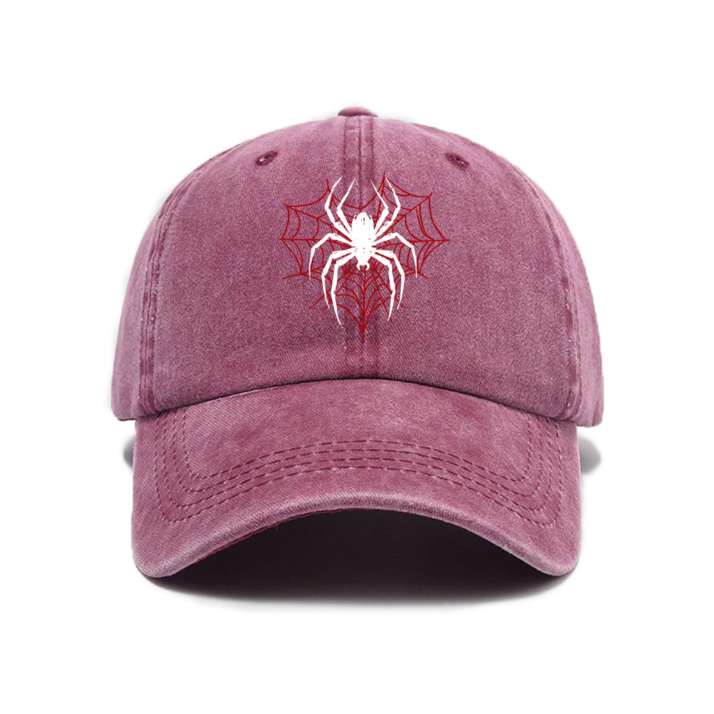 1 Top Water Washed Old Printed Baseball Cap Adult Versatile Spider Printed Water Washed Old Soft Top Sunshade Baseball Cap Men And Women Practical Baseball Cap