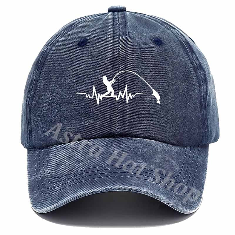 Outdoor Casual Baseball Cap with Angler's ECG Pattern, Suitable for Fishing Enthusiasts.