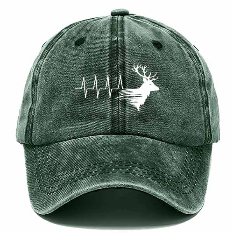 Casual Baseball Cap Featuring a Deer Head EKG Line, Perfect for Outdoor Everyday Wear