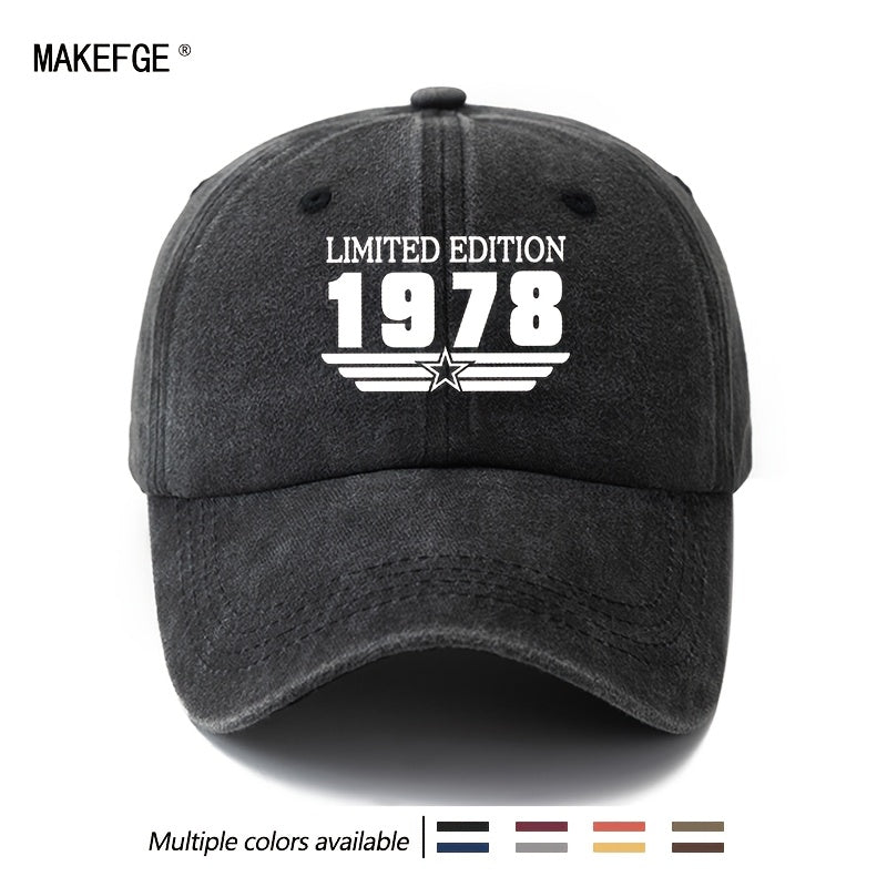 A Unisex Fashion Versatile Printed LIMITED EDITION 1978 Baseball Cap, Classic Retro Washed Outdoor Lightweight Curved Brim Hat, Trucker Baseball Cap, Suitable for Outdoor Vacation Travel Camping And Other Leisure Occasions