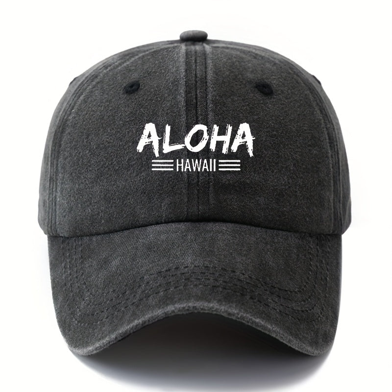 MAKEFGE Unisex Baseball Cap - Lightweight Vintage Washed Trucker Hat with Bold ALOHA Lettering, Curved Brim for Outdoor, Hawaii Vacation, Camping - Available in Black, Brown, Burgundy, Navy - Men & Women, Travel Accessory, Retro Fashion