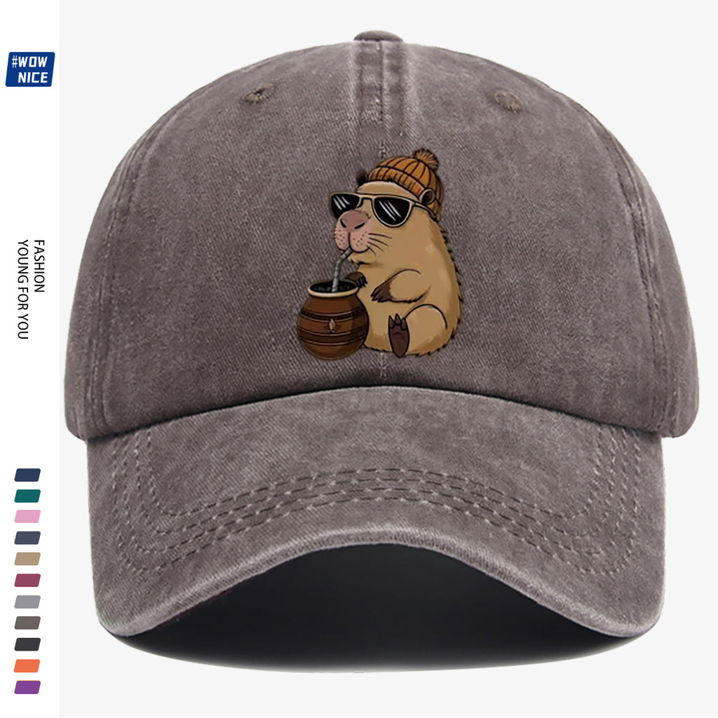 1pc Groundhog Wearing Sunglasses And Hat Drinking Beverage Fun Print Baseball Cap Unisex Slimming Fashion Casual Adjustable Size Daily Outing, Party, Travel, Shopping, Outdoor Activities All-Match Hat Holiday Birthday Gift Best Choice
