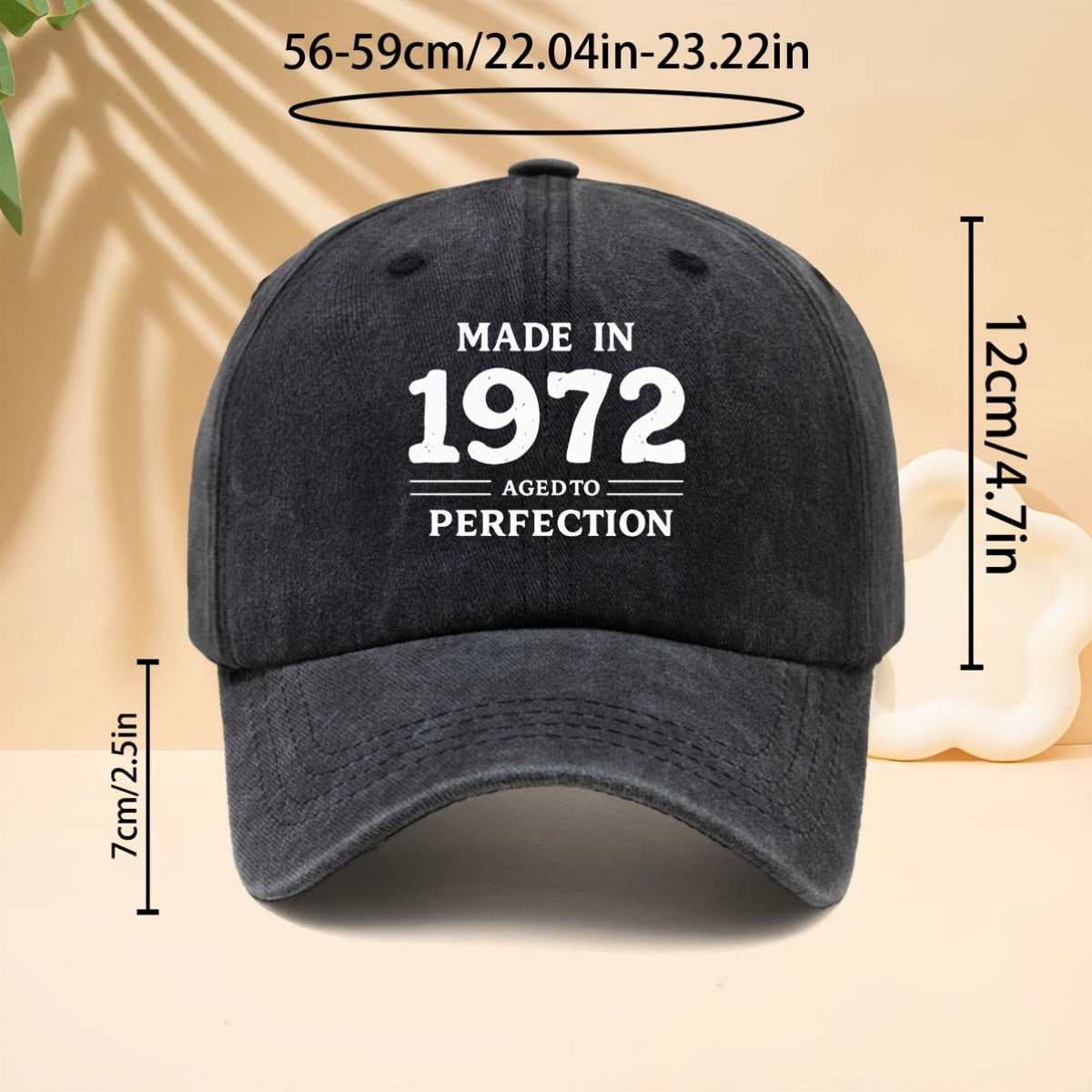 A Printed White Letter And Number 1972 Pattern Baseball Cap, Unisex Couple Style, Casual Hat for Check-Ins And Photos, Curved Brim, Washed And Distressed Duckbill Cap