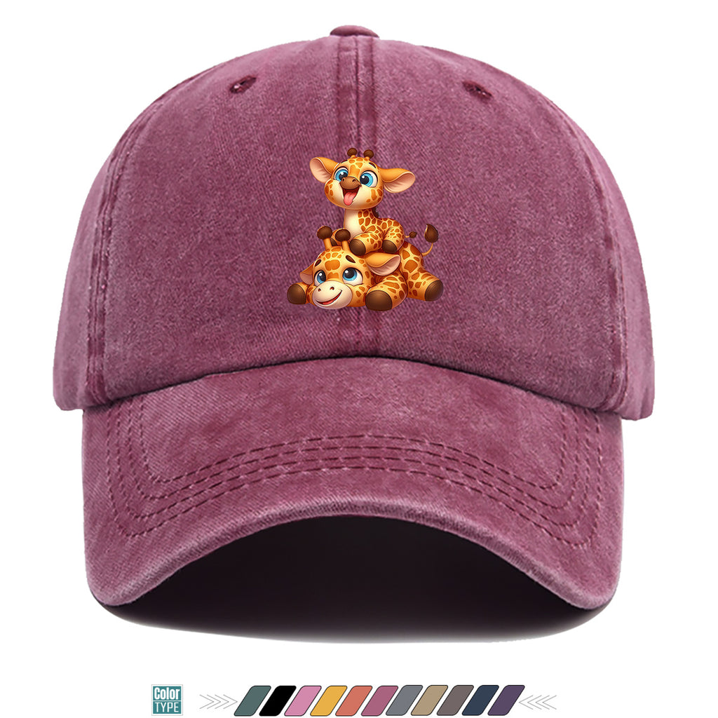 1pc Two Cartoon Giraffe Print Baseball Caps, Lively And Cute Design. Comfortable And Breathable Sun Hat, Fashionable And Beautiful, Suitable for Both Men And Women, Adjustable Size. Trucker Hat, Beach Vacation Hat, Suitable for Outdoor Activities