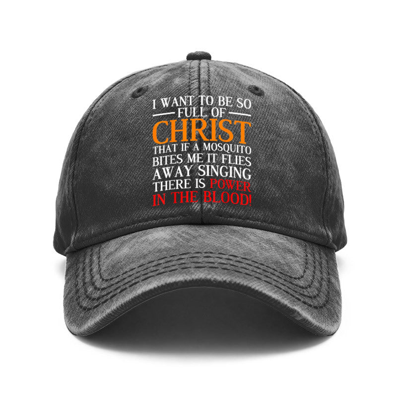 1pc Christian Baseball for Men & Women - Vintage Washed Religious Design Adjustable Unisex Hat with Full Of Christ Power In The Blood Print, Suitable for Church, Study, Gifts for Outdoor Activities & Casual Wear