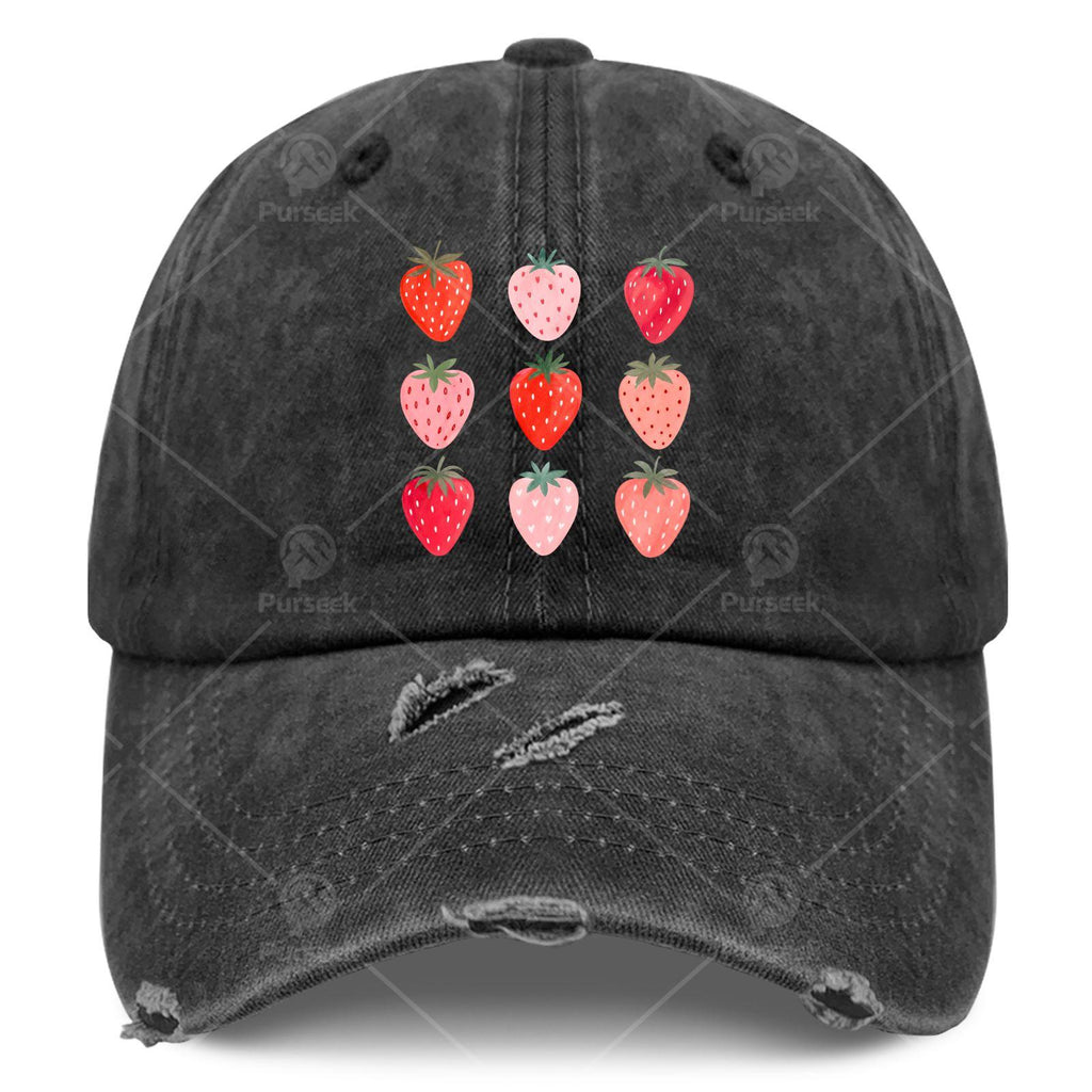 Strawberry Retro Trucker Hat with Strawberry Print & Strawberry - Unisex Vintage Baseball Cap Suitable for Men & Women, Machine Washable Washed-Out Cap for Casual Wear, Themed Parties, Everyday Use - Strawberry-Themed Accessory