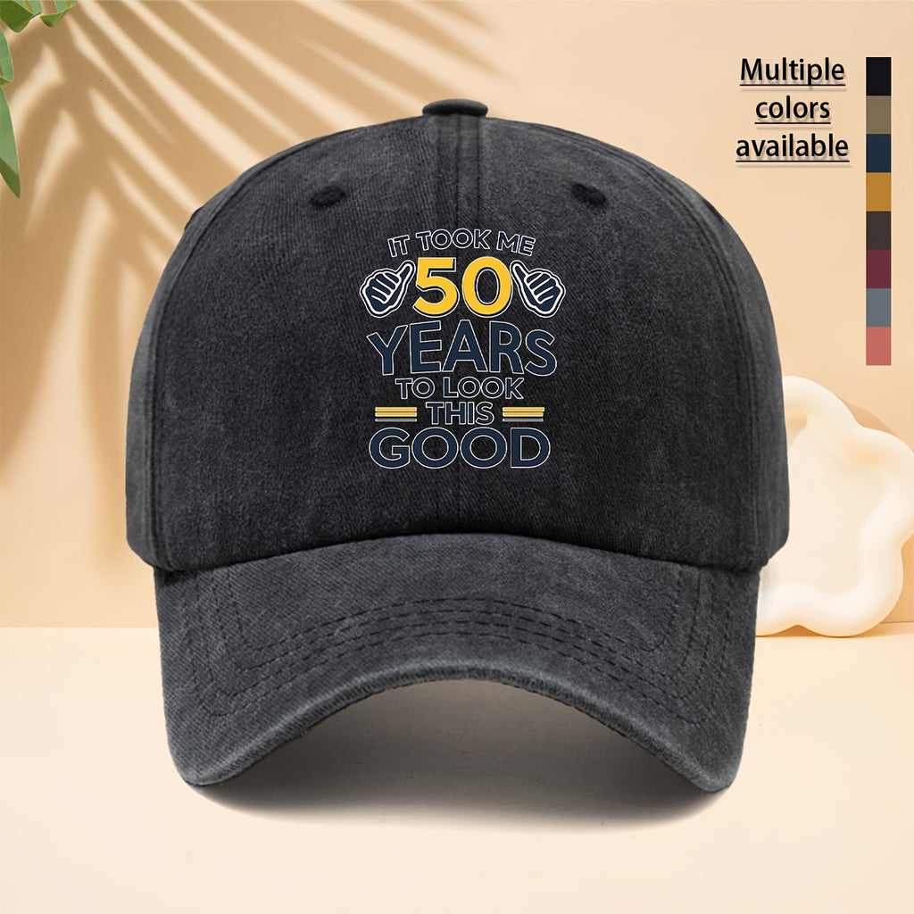 50Th Birthday Commemorative Washed Baseball Cap Self-Deprecating Humorous Slogan Distressed Dad Hat Retro Distressed Soft Top Hat Trucker Cap Casual All-Match Can Be Party Gift Or Wearable Item Making The Birthday Star The Center of Attention Daily