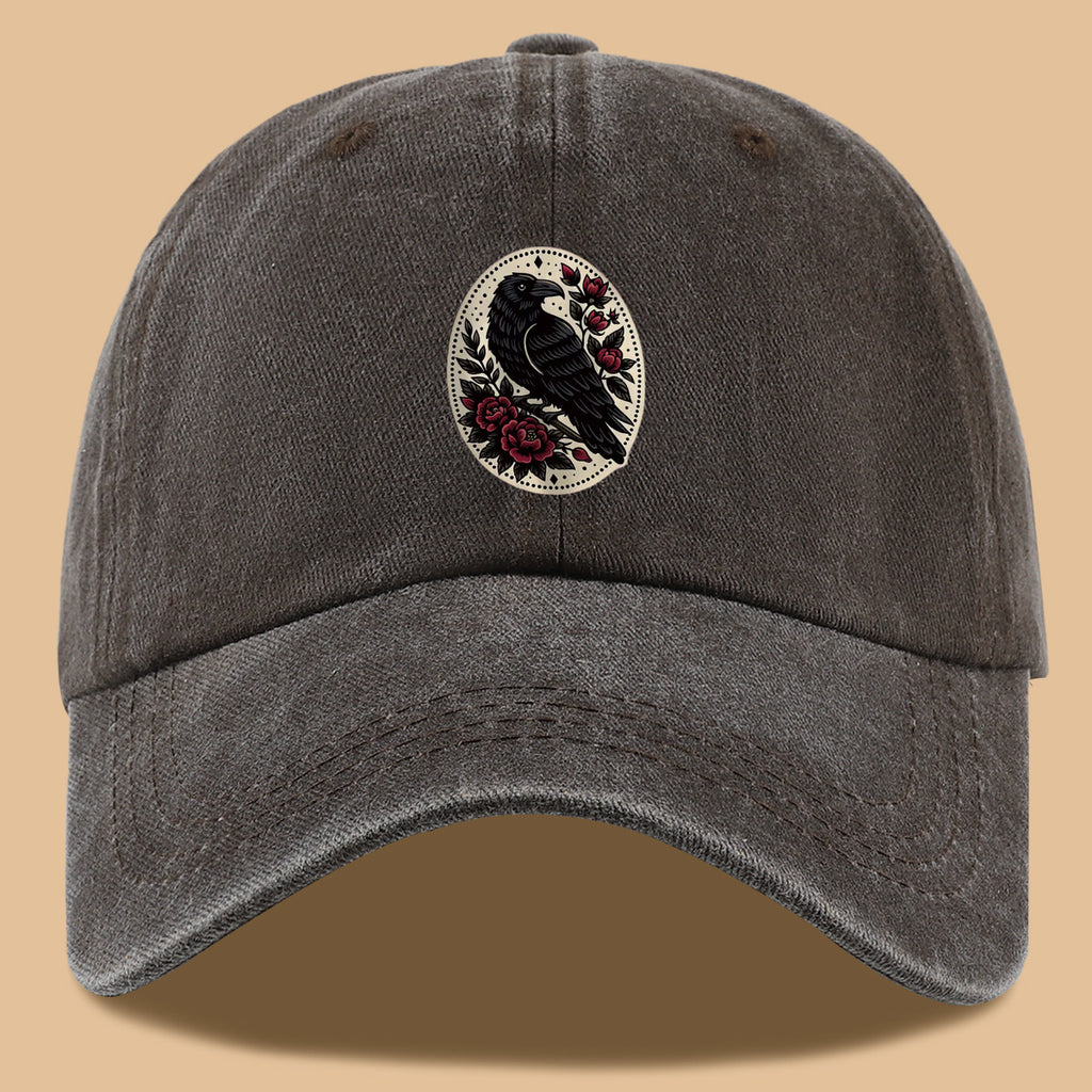 1pc 1pcs Black Crow & Red Rose Vintage Duckbill Baseball Cap - Adjustable Unisex Hat Suitable for Men & Women, Gothic Streetwear Sun Hat for Outdoor Travel, Daily Commute, Photo Shoots, Creative,,