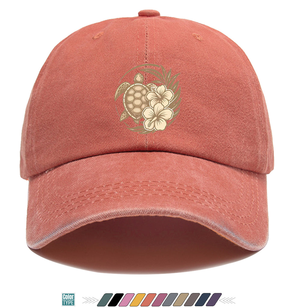 1pc Sea Turtle And Hibiscus Print Baseball Cap, Breathable Sun Hat, Retro Elegant Design, Unisex Adjustable Cap, Casual Vacation Beach Hat, Outdoor Travel Hiking Hat, Daily Wear Fashion Hat, Seaside Play Sun Hat, Holiday Birthday Gift