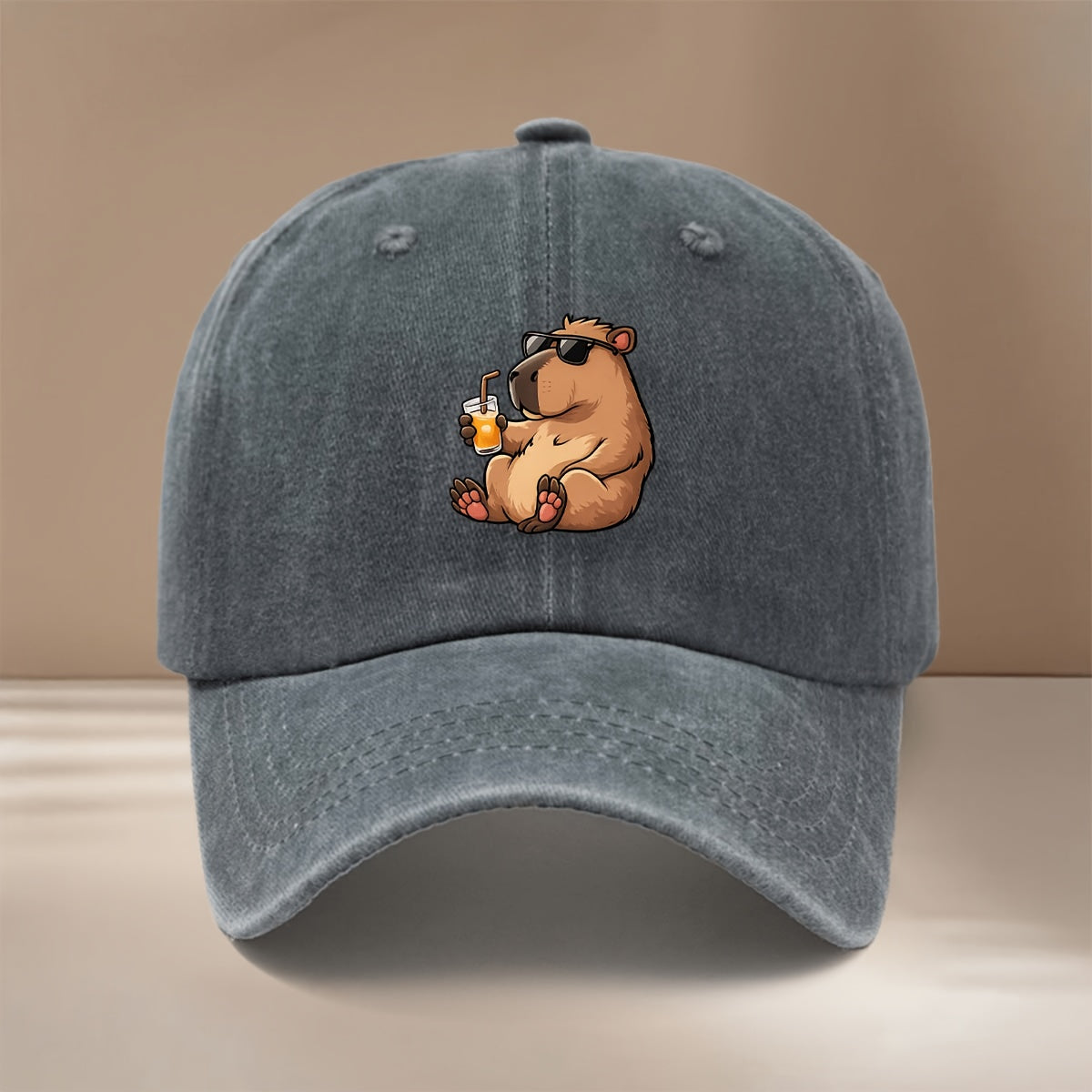 This Is a Baseball Cap with a "Drinking Guinea Pig" Graphic Print. It's Comfortable, Lightweight, and Adjustable in Size. A Six-panel Unisex Hat, This Simple and Trendy Snapback Is Perfect for Outdoor Sports, Picnics, Camping, and  Fashion