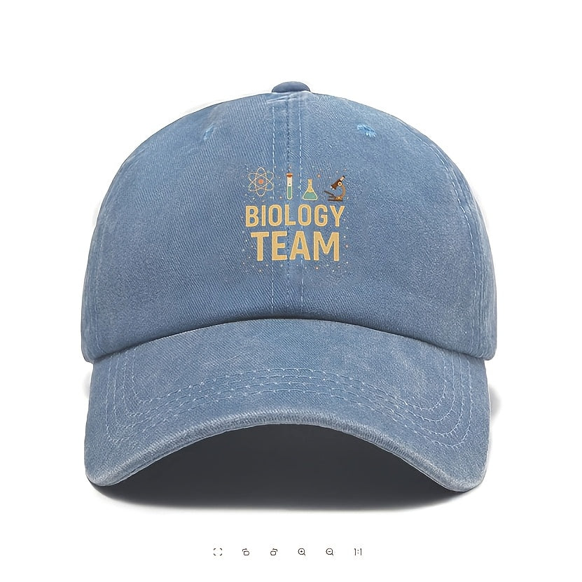 1pc, Adjustable Baseball Cap Featuring the "BIOLOGY TEAM" Design. Made of Lightweight Polyester with Printed Details, It's Suitable for Outdoor Sports and Camping Enthusiasts, as Well as Scientists, Biologists, Teachers, Students, Researchers.