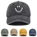 1 Washed Distressed Print Baseball Cap, Adult Versatile Casual Style, Joyful Face Print Washed Distressed Soft Crown Outdoor Sun Baseball Cap for Men and Women