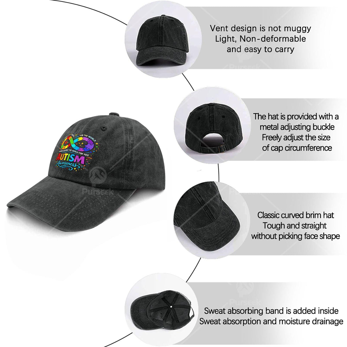 Autisms Awareness Infinitys Symbols Puzzle Neurodiversity Baseball Hat Unisex