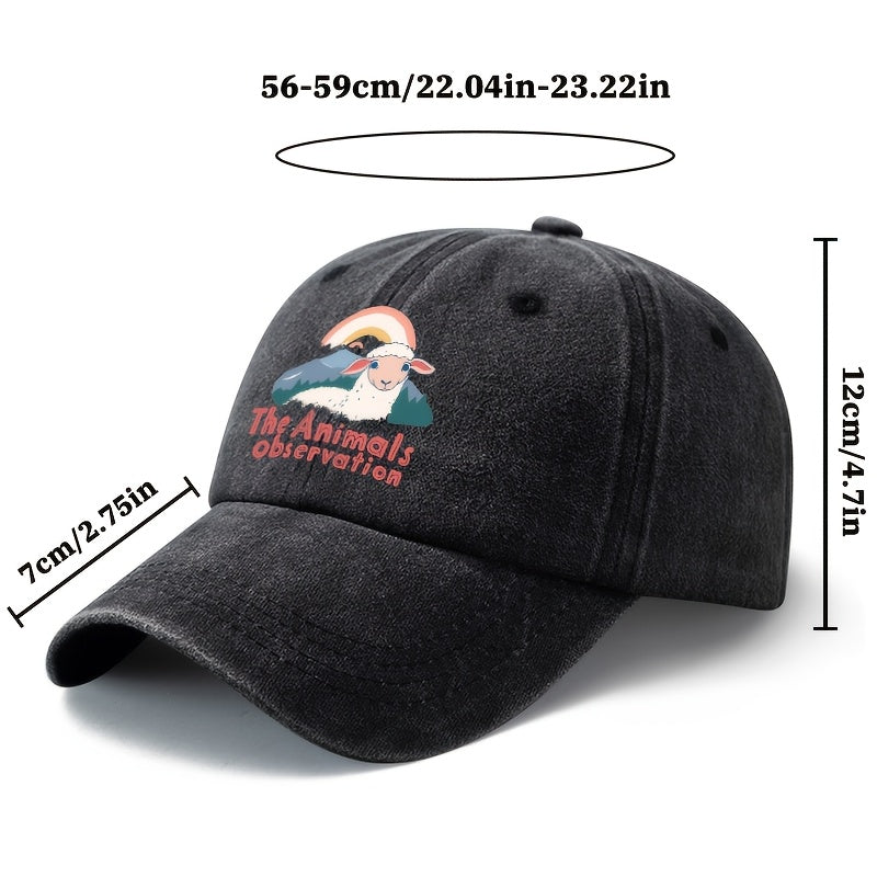 Unisex Fashion All-Match Printed The Animals Observation Baseball Cap, Classic Vintage Washed Outdoor Lightweight Curved Brim Hat, Trucker Cap, Suitable for Outdoor Vacation Travel Camping And Other Casual Occasions, Holiday Party Hip-Hop Hat