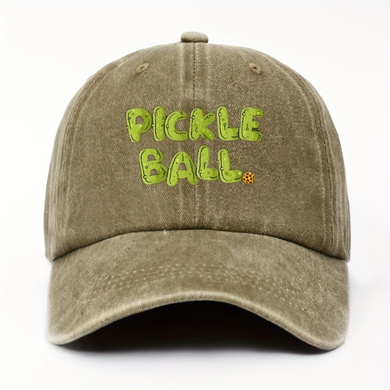 Retro Washed Baseball Cap with PLCKLE BALL Text. Solid Adjustable Design. Ideal for Outdoor, Casual Sports, And Couples