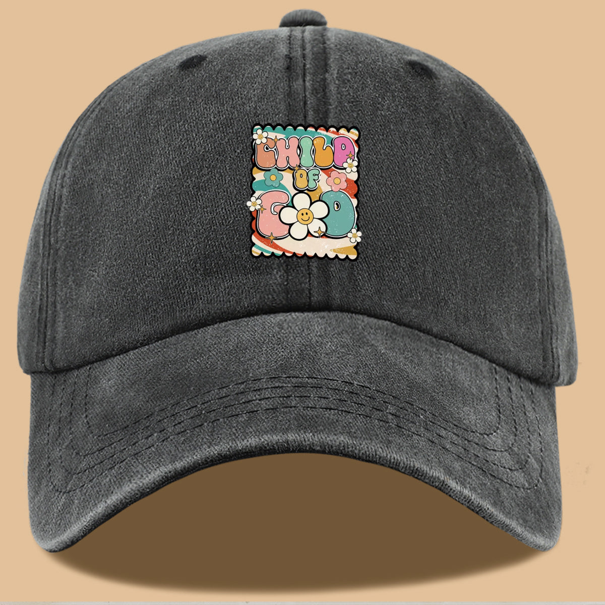 1pc "CHILD OF GOD" Vintage Fun Floral Print Baseball Cap, Comfortable and Breathable Sun Hat, Stylish, Colorful, and Beautiful, Unisex Adjustable Baseball Cap, Casual Street Fashion Hat, Outdoor Sun Hat for Sunbathing, Suitable for Daily Outings