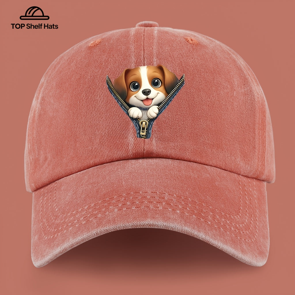 1pc Cute Playful Dog Pattern Design Printed Baseball Cap, Ideal Gift for Dog Lovers, Lightweight Comfortable And Breathable, Adjustable Size, Black PAPA Truck Driver Retro Dad Hat, Mom'S Beach Vacation Sun Hat, Youth Couple Outdoor Skate Cap