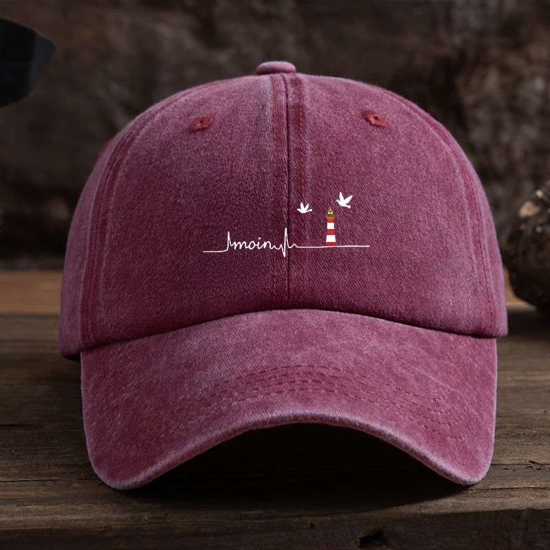 Stylish Sea Eagle Lighthouse Print Baseball Cap - All-Weather Polyester Suitable for Outdoor, Fishing,, Machine Washable, Unisex Hat with Lighthouse