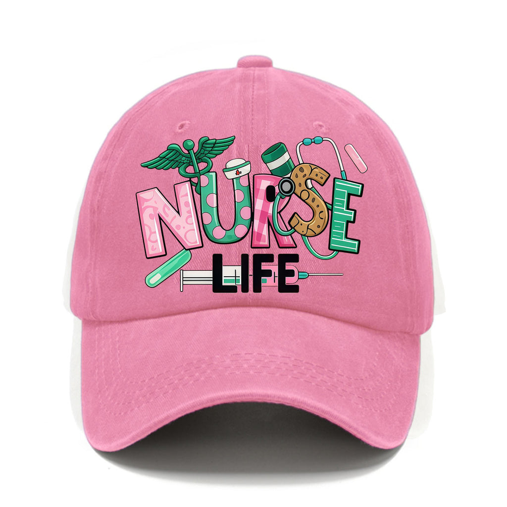 Fashionable Nurse-Themed Printed Washed Baseball Cap, Fresh Retro Style Men'S Hat, Suitable for Spring And Summer Casual Wear, Versatile And Sun, Comfortable And Breathable, Perfect for Outdoor Activities, Fashion Match, Sun