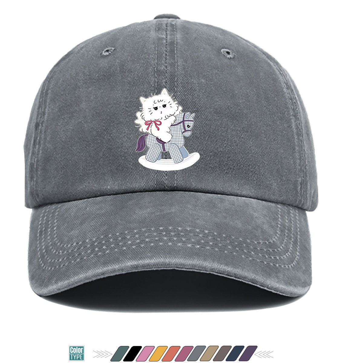 1pc Cartoon Cat Riding a Wooden Horse Printed Baseball Cap, Cute and Adorable Sun Hat, Stylish, , and Beautiful, Unisex Adjustable Baseball Cap, Daily Casual Hat, Family Outing Hat, Suitable for Shopping, Picnics, Amusement Parks, Parties