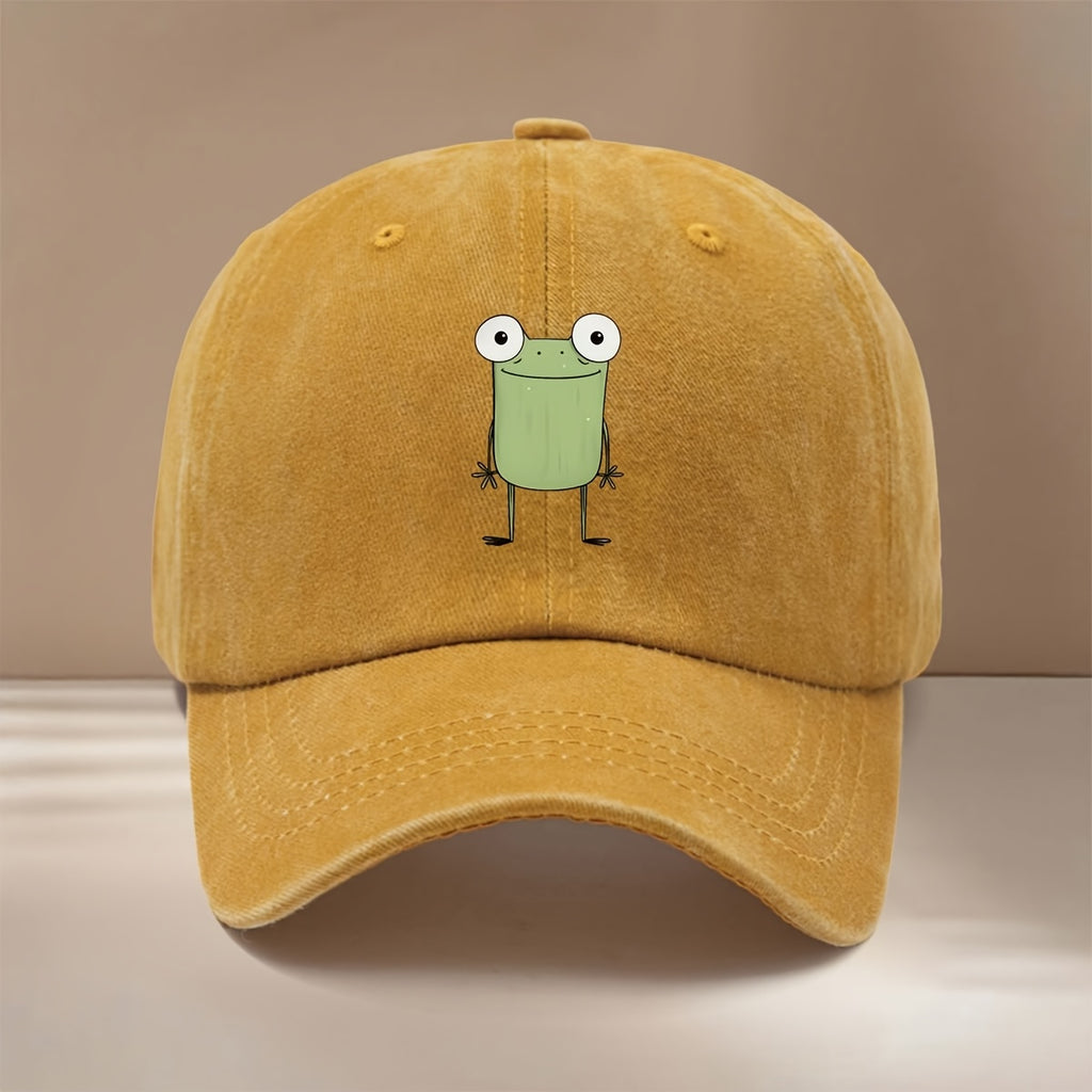 This Is a Baseball Cap Featuring a Minimalist Frog Design, Suitable for All Seasons with an Adjustable Size. It's a Casual Unisex Hat That's Lightweight and Stylish, Perfect for Outdoor Activities, Gatherings, Camping, and as a Trendy Curved-brim Cap