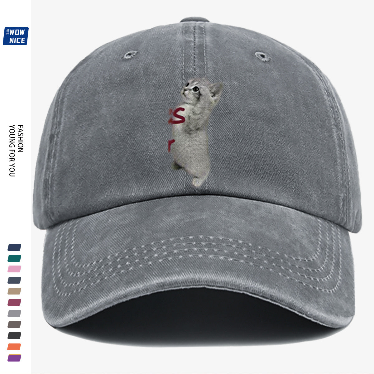 1pc "YES SIR" Text and Cute Kitten Print Baseball Cap, Unisex, Slimming Fit. Fashionable Casual Style, Adjustable Size. Suitable for Daily Outings, Shopping, Parties, Travel, and Outdoor Activities. Versatile and Practical, a Thoughtful Gift