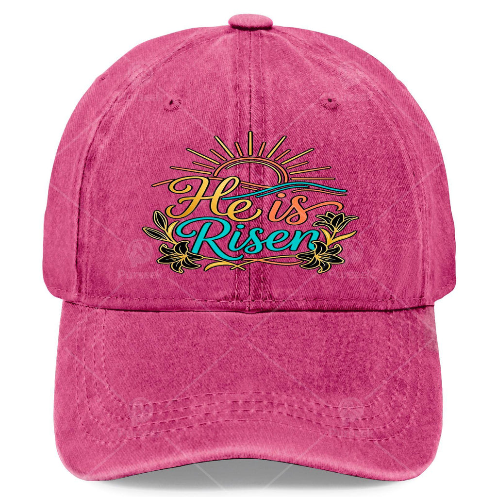 He Is Risen Christian Baseball Cap, Vintage Full-Print Religious Design, Featuring The Message "He Is Risen", Lightweight Dome-Shaped Worship Cap, Suitable for Church, Easter Gift, And Everyday Wear