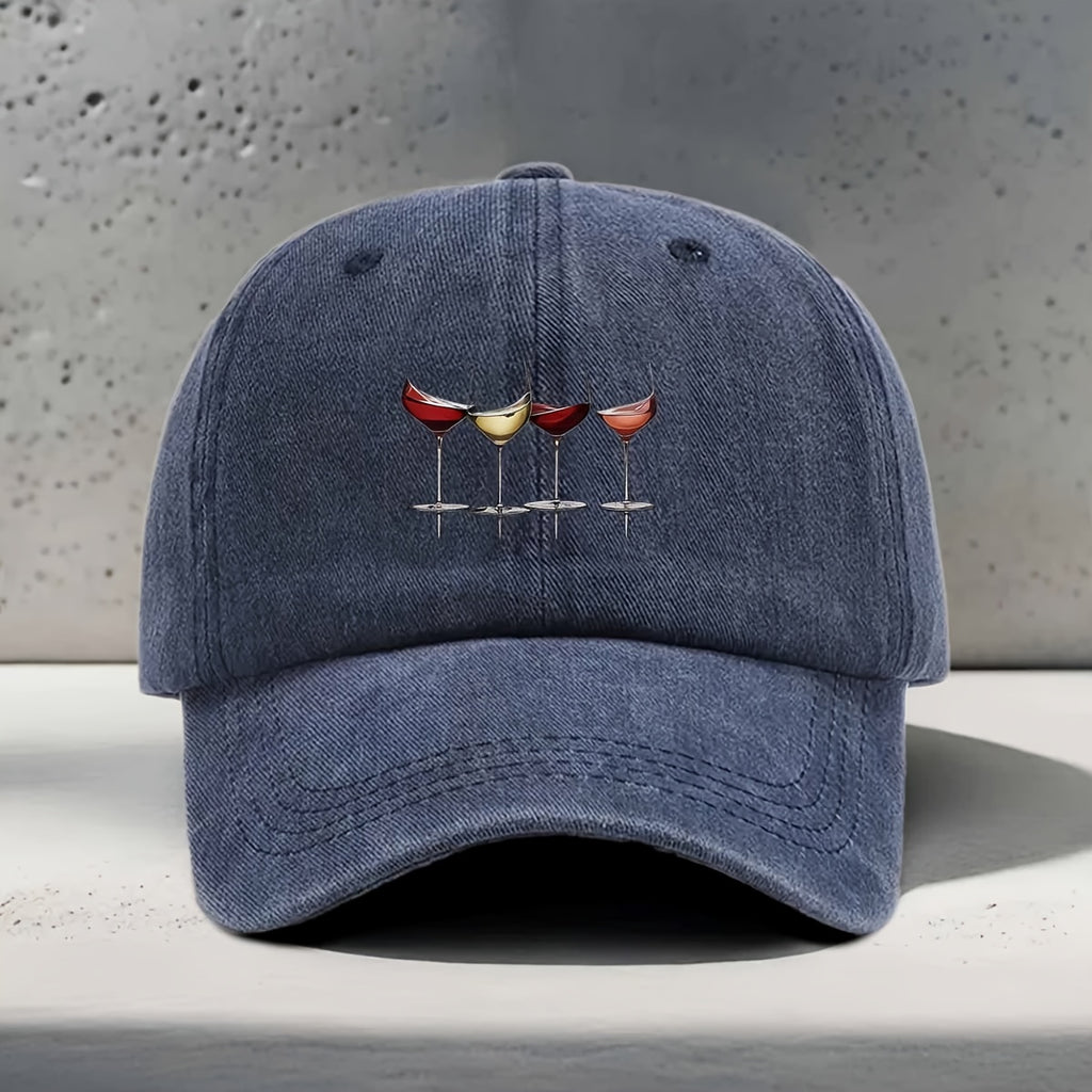 Men's & Women's Adjustable Snapback Baseball Cap with Wine-Themed Print - Washed Curved Brim Hat Suitable for Wine Tasting, Parties, Travel - Lightweight Textured Unisex Cap for Outdoor, Daily Wear, Wine Culture Enthusiasts
