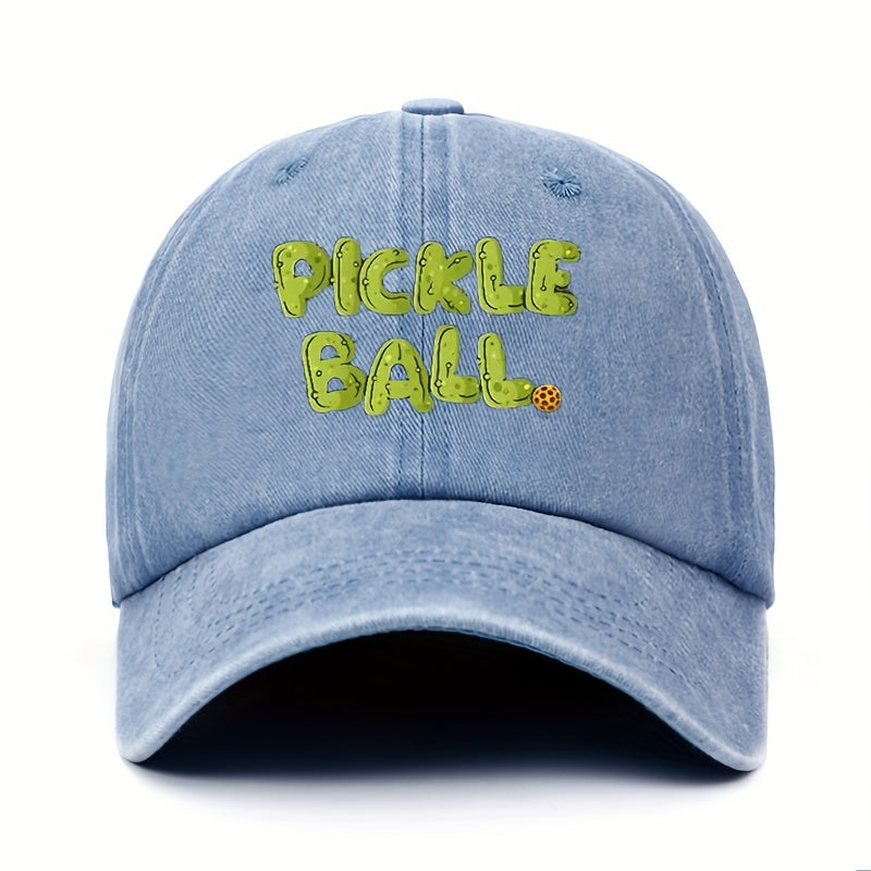 Retro Washed Baseball Cap with PLCKLE BALL Text. Solid Adjustable Design. Ideal for Outdoor, Casual Sports, And Couples