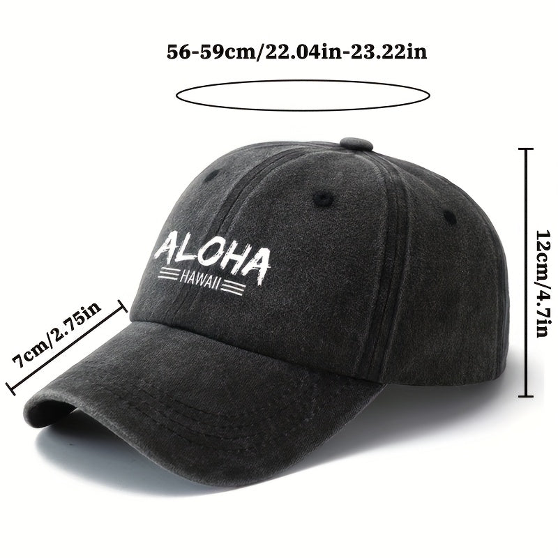 MAKEFGE Unisex Baseball Cap - Lightweight Vintage Washed Trucker Hat with Bold ALOHA Lettering, Curved Brim for Outdoor, Hawaii Vacation, Camping - Available in Black, Brown, Burgundy, Navy - Men & Women, Travel Accessory, Retro Fashion
