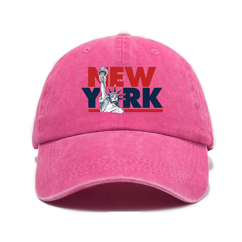 1 Washed Distressed Printed Baseball Cap for Adults, Versatile Vintage New York Statue of Liberty Print Washed Distressed Soft Top Sun Baseball Cap, Unisex
