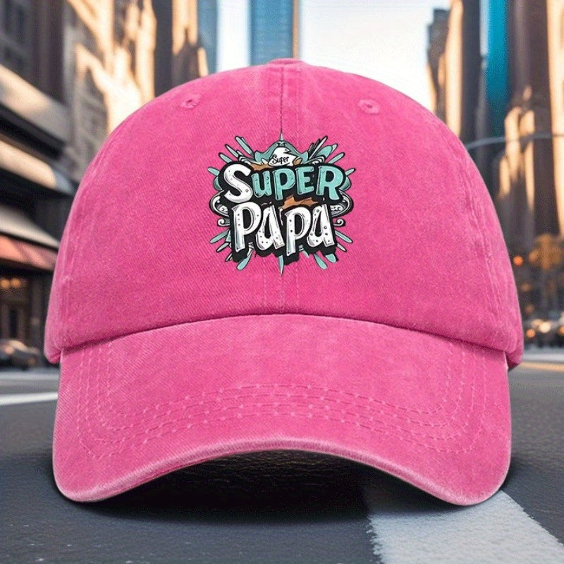 Men's Vintage Baseball Cap- Adjustable Black Cap with Striking "SUPER PAPA" Print, Breathable Six-panel Design, Suitable for Casual Wear, Driving, and Fishing, Outdoor Accessory, Fun Style, Comfortable Fit, Fashionable Headwear,