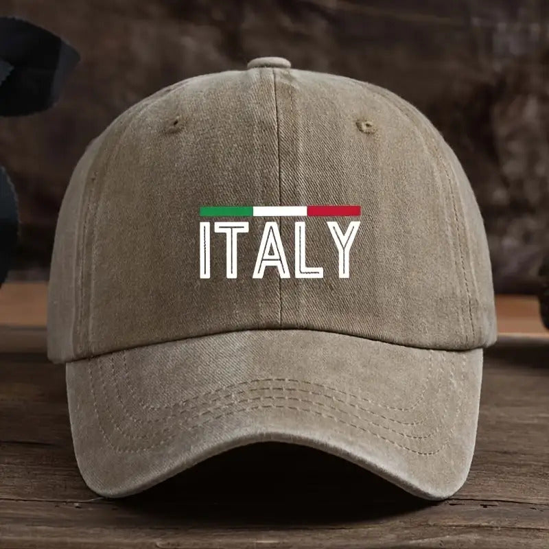 A Stylish And Adaptable Baseball Cap with a Fun Italian Letter Print, Perfect for Outdoor Activities for Men