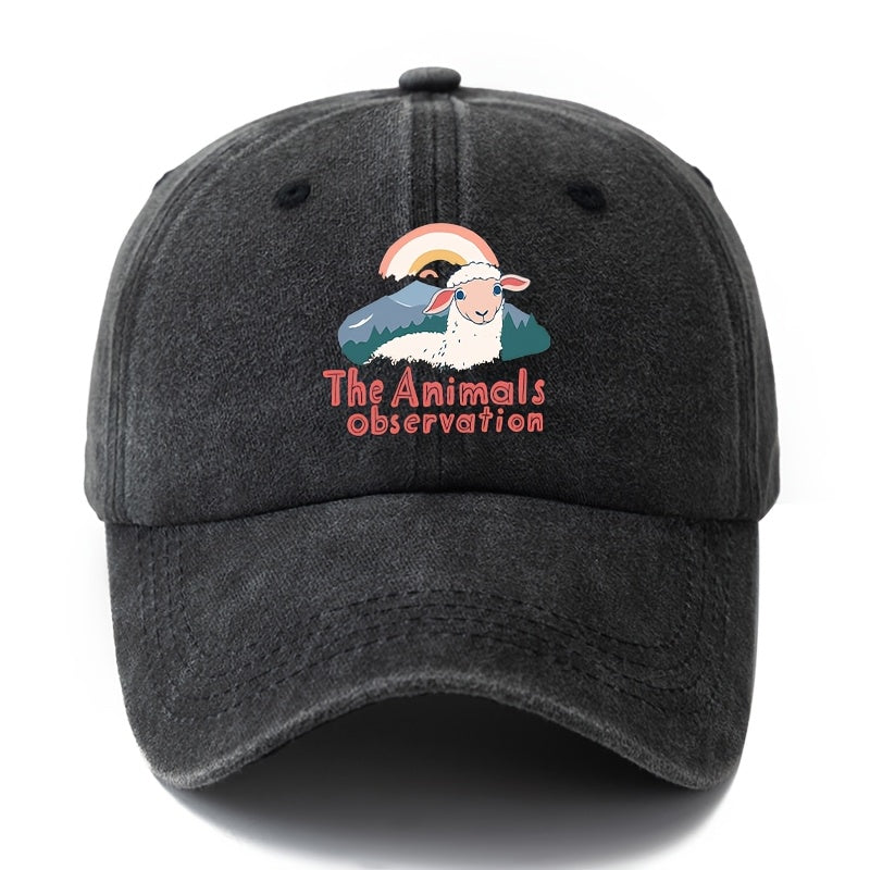 Unisex Fashion All-Match Printed The Animals Observation Baseball Cap, Classic Vintage Washed Outdoor Lightweight Curved Brim Hat, Trucker Cap, Suitable for Outdoor Vacation Travel Camping And Other Casual Occasions, Holiday Party Hip-Hop Hat