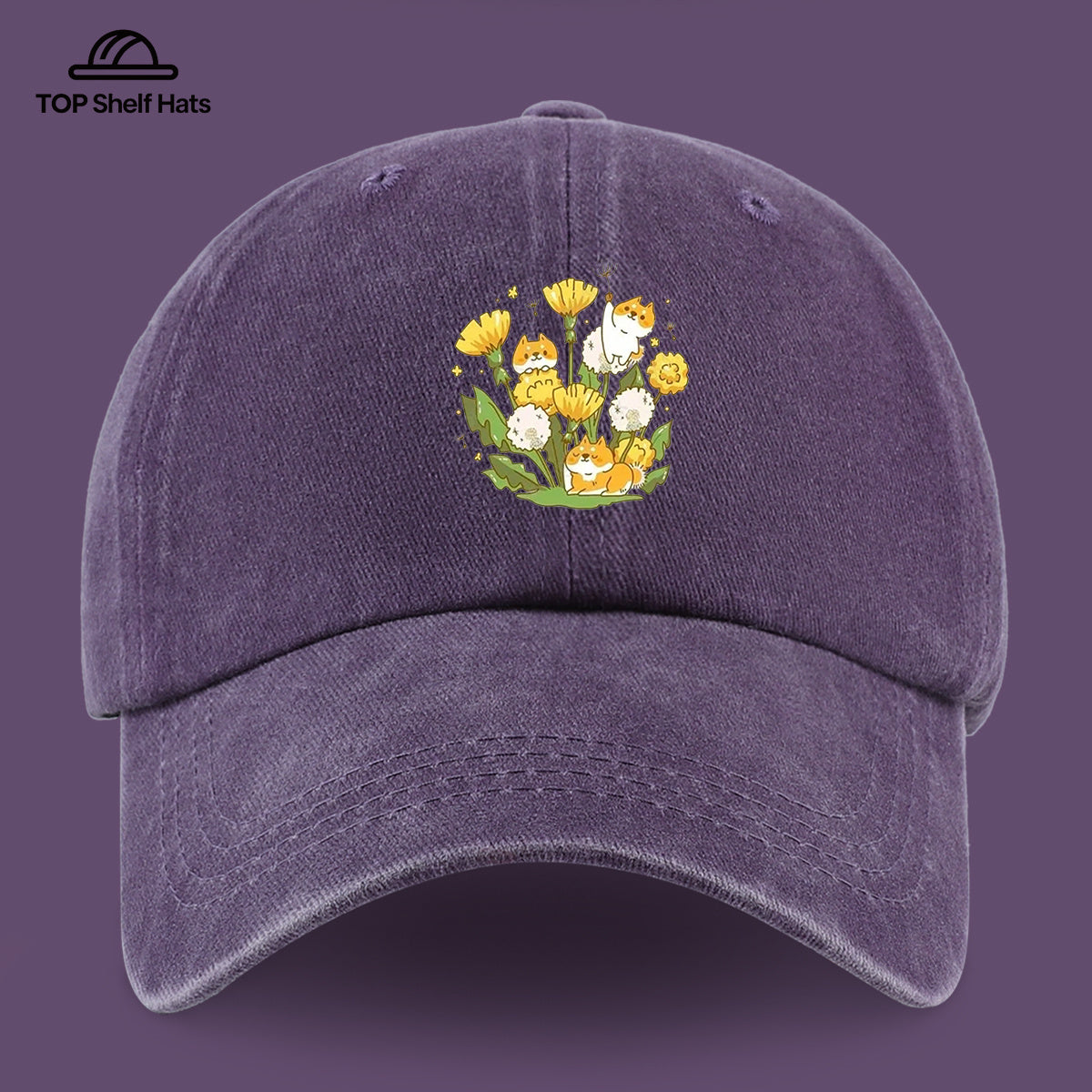 1pc Shiba Inu Dandelion Flower Patch Baseball Cap, Cute Pet Pattern Sun Hat, Fashionable Fresh And Beautiful Unisex Baseball Cap, Adjustable Size, Casual Shopping Hat, Travel Photography Hat, Suitable for Outdoor Picnics, Camping, Travel