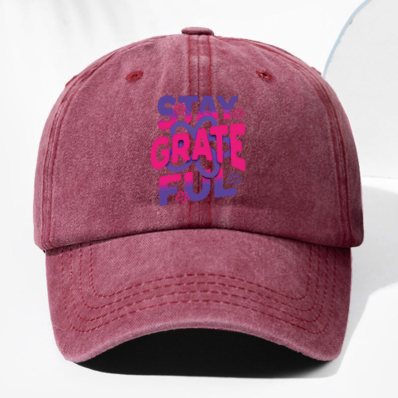 Unisex STAY GRATE FUL Letter Print Washed Vintage Baseball Cap Fashion Men Women Sun Hat Adjustable Size Trucker Cap Suitable for All Seasons Daily Wear